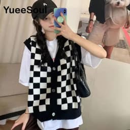 Vintage Cardigan 2025 New Printed Sleeveless Single Breasted Oversized Knitted Vest Women Casual Streetwear Womens Sweater