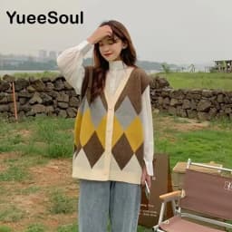Vintage Cardigan 2025 New Printed Sleeveless Single Breasted Oversized Knitted Vest Women Casual Streetwear Womens Sweater