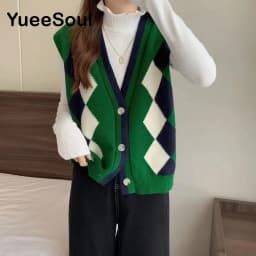 Vintage Cardigan 2025 New Printed Sleeveless Single Breasted Oversized Knitted Vest Women Casual Streetwear Womens Sweater