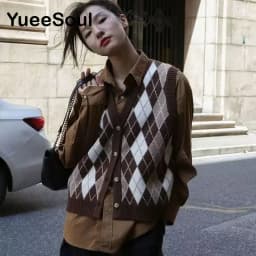 Vintage Cardigan 2025 New Printed Sleeveless Single Breasted Oversized Knitted Vest Women Casual Streetwear Womens Sweater