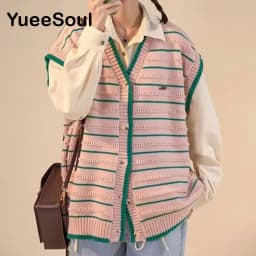 Vintage Cardigan 2025 New Printed Sleeveless Single Breasted Oversized Knitted Vest Women Casual Streetwear Womens Sweater