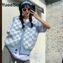 Vintage Cardigan 2025 New Printed Sleeveless Single Breasted Oversized Knitted Vest Women Casual Streetwear Womens Sweater