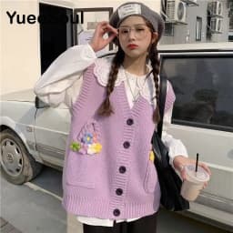 Vintage Cardigan 2025 New Printed Sleeveless Single Breasted Oversized Knitted Vest Women Casual Streetwear Womens Sweater