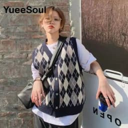 Vintage Cardigan 2025 New Printed Sleeveless Single Breasted Oversized Knitted Vest Women Casual Streetwear Womens Sweater