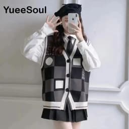 Vintage Cardigan 2025 New Printed Sleeveless Single Breasted Oversized Knitted Vest Women Casual Streetwear Womens Sweater