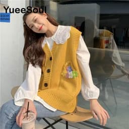 Vintage Cardigan 2025 New Printed Sleeveless Single Breasted Oversized Knitted Vest Women Casual Streetwear Womens Sweater
