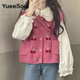 Vintage Cardigan 2025 New Printed Sleeveless Single Breasted Oversized Knitted Vest Women Casual Streetwear Womens Sweater
