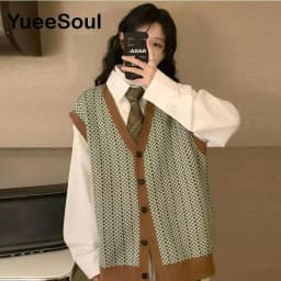 Vintage Cardigan 2025 New Printed Sleeveless Single Breasted Oversized Knitted Vest Women Casual Streetwear Womens Sweater