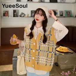 Vintage Cardigan 2025 New Printed Sleeveless Single Breasted Oversized Knitted Vest Women Casual Streetwear Womens Sweater