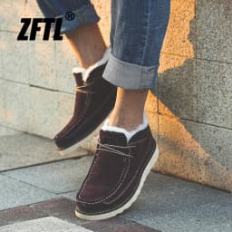 ZFTL Men's Winter Warm boots Wool Snow Casual Boots Men's cowhide thick-soled bread shoes Thickened casual men's cotton boots