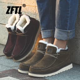 ZFTL Men's Winter Warm boots Wool Snow Casual Boots Men's cowhide thick-soled bread shoes Thickened casual men's cotton boots