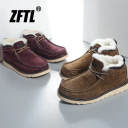 ZFTL Men's Winter Warm boots Wool Snow Casual Boots Men's cowhide thick-soled bread shoes Thickened casual men's cotton boots