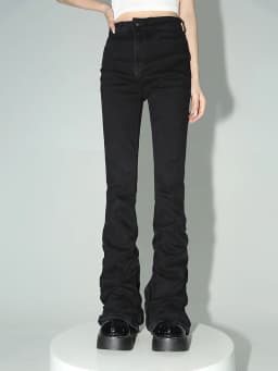 REDDACHiC Stacked Flare Jeans Women Black Trousers Goth Retro Solid Stretch High Rise Boot Cut Pants Japanese Korean Y2k Fashion
