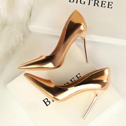 Shiny Metallic High-Heels Silver Gold Ladies Pumps Stilettos Wedding Bride Women Heeled Shoes Simple Beautiful Shoes Size 43
