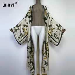 WINYI Bohemian Printed Bikini Cover-ups Elegant Kimono Blog Holiday Party Dress Women Free Size Beach Wear Swim Suit Cover Up