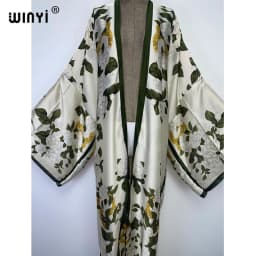 WINYI Bohemian Printed Bikini Cover-ups Elegant Kimono Blog Holiday Party Dress Women Free Size Beach Wear Swim Suit Cover Up