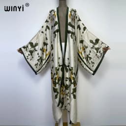 WINYI Bohemian Printed Bikini Cover-ups Elegant Kimono Blog Holiday Party Dress Women Free Size Beach Wear Swim Suit Cover Up
