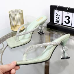 Female slippers Wholesale manufacturer2025 summer high-heeled rhinestone toe-clip women's shoes wear stiletto high heels