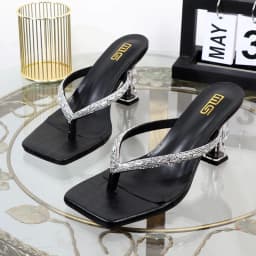 Female slippers Wholesale manufacturer2025 summer high-heeled rhinestone toe-clip women's shoes wear stiletto high heels