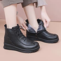 High Quality Black Ankle Boots for Women Leather Booties Zip Deco Woman Winter 2026 Waterproof Rain Snow Boots Ladies Fur Shoes