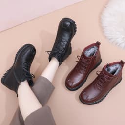 High Quality Black Ankle Boots for Women Leather Booties Zip Deco Woman Winter 2026 Waterproof Rain Snow Boots Ladies Fur Shoes
