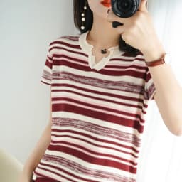 100% Cotton Short-sleeved Summer New Women's V-Neck Slim Pullover Tee Women's Plus Size Color stripe Knitted Bottoming T-shirt
