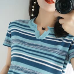 100% Cotton Short-sleeved Summer New Women's V-Neck Slim Pullover Tee Women's Plus Size Color stripe Knitted Bottoming T-shirt
