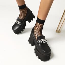 Square Toe Metal Chain Platform Street Trendy Shoes Super High Thick Heel Waterproof Platform Unisex Punk Style Fashion Pumps
