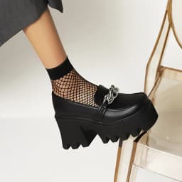 Square Toe Metal Chain Platform Street Trendy Shoes Super High Thick Heel Waterproof Platform Unisex Punk Style Fashion Pumps