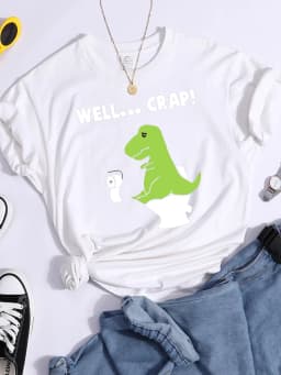 Green Little Dinosaur Is Shitting Cartoons Women Tshirt Sport Casual T Shirt Summer Sport Tee Clothing Breathable Cool Crop Top