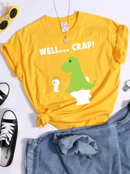 Green Little Dinosaur Is Shitting Cartoons Women Tshirt Sport Casual T Shirt Summer Sport Tee Clothing Breathable Cool Crop Top