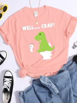 Green Little Dinosaur Is Shitting Cartoons Women Tshirt Sport Casual T Shirt Summer Sport Tee Clothing Breathable Cool Crop Top
