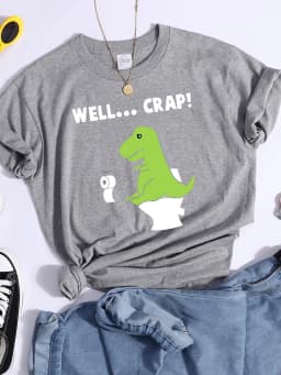 Green Little Dinosaur Is Shitting Cartoons Women Tshirt Sport Casual T Shirt Summer Sport Tee Clothing Breathable Cool Crop Top
