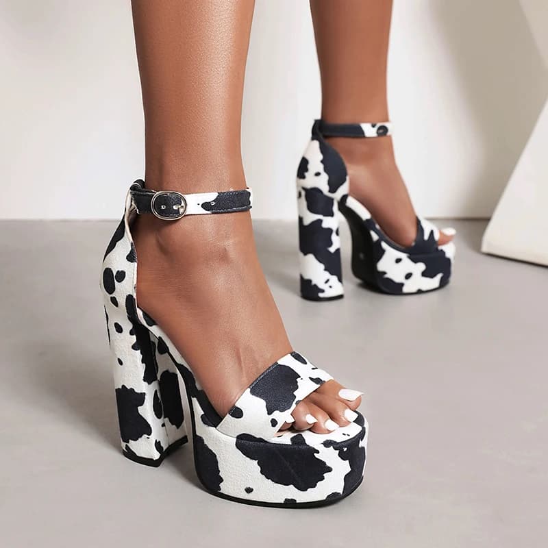 Ultra-High Thick Heel Cow Pattern Peep Toe Sandals Ultra-High Waterproof Platform Matte Material 2022 Summer New Women's Sandals