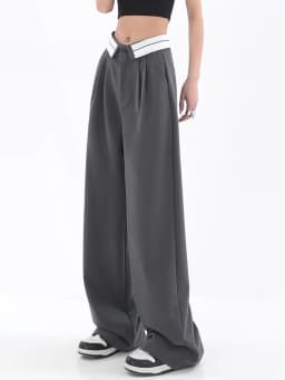 2023 Summer Fashion Women Grey Solid Simple Chic Long Trousers High Waist Loose Casual Design Baggy Soft Pants Streetwear Daily