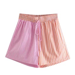Zevity Women Fashion Patchwork Striped Print Casual Hot Bermuda Shorts Female Chic Elastic Waist Summer Pantalone Cortos P1086