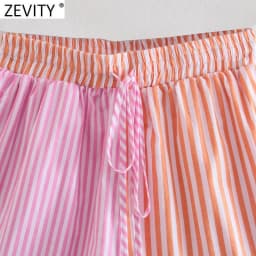 Zevity Women Fashion Patchwork Striped Print Casual Hot Bermuda Shorts Female Chic Elastic Waist Summer Pantalone Cortos P1086