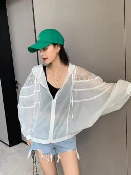 Amax luluE Summer 2024 British Fashion Sun Protective Clothing Ladies Sequins White Jackets Ladies Casual Hooded Oversized Coats