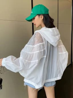 Amax luluE Summer 2024 British Fashion Sun Protective Clothing Ladies Sequins White Jackets Ladies Casual Hooded Oversized Coats