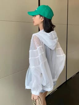 Amax luluE Summer 2024 British Fashion Sun Protective Clothing Ladies Sequins White Jackets Ladies Casual Hooded Oversized Coats