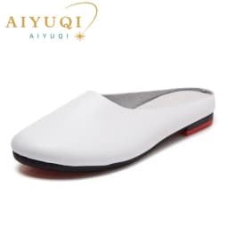 AIYUQI Women Slippers 2024 Spring New Genuine Leather Women Shoes Big Size 41 42 43 Flat Casual Summer Half Slippers Women
