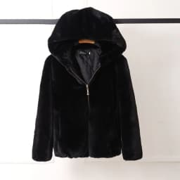 Lucyever High Quality Faux Rabbit Fur Hooded Coat Women Black Luxury Faux Fur Jacket Female Winter Zip Thick Warm Furry Coats