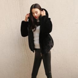 Lucyever High Quality Faux Rabbit Fur Hooded Coat Women Black Luxury Faux Fur Jacket Female Winter Zip Thick Warm Furry Coats