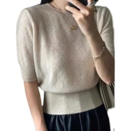 Cashmere knit short sleeve women's bottom loose  half sleeve T-shirt spring and autumn pullover short wool sweater