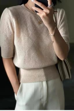 Cashmere knit short sleeve women's bottom loose  half sleeve T-shirt spring and autumn pullover short wool sweater