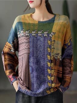 Amax luluE Winter Korean Design New Sweaters 2024 Womens Printed Butterfly Jumpers Loose Patchwork Clothes Leisure Punk Pullover