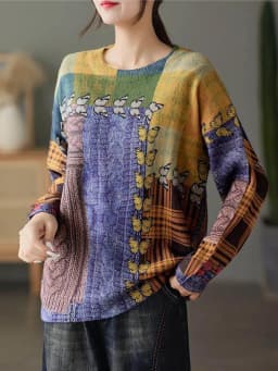 Amax luluE Winter Korean Design New Sweaters 2024 Womens Printed Butterfly Jumpers Loose Patchwork Clothes Leisure Punk Pullover
