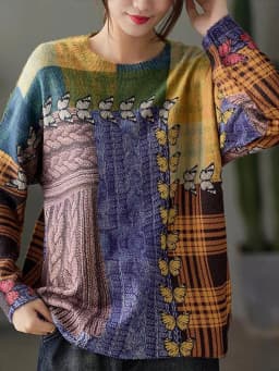 Amax luluE Winter Korean Design New Sweaters 2024 Womens Printed Butterfly Jumpers Loose Patchwork Clothes Leisure Punk Pullover