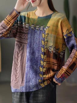 Amax luluE Winter Korean Design New Sweaters 2024 Womens Printed Butterfly Jumpers Loose Patchwork Clothes Leisure Punk Pullover