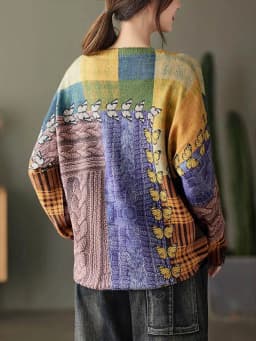 Amax luluE Winter Korean Design New Sweaters 2024 Womens Printed Butterfly Jumpers Loose Patchwork Clothes Leisure Punk Pullover